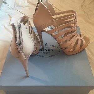 Prada Beige zip back strappy heels!